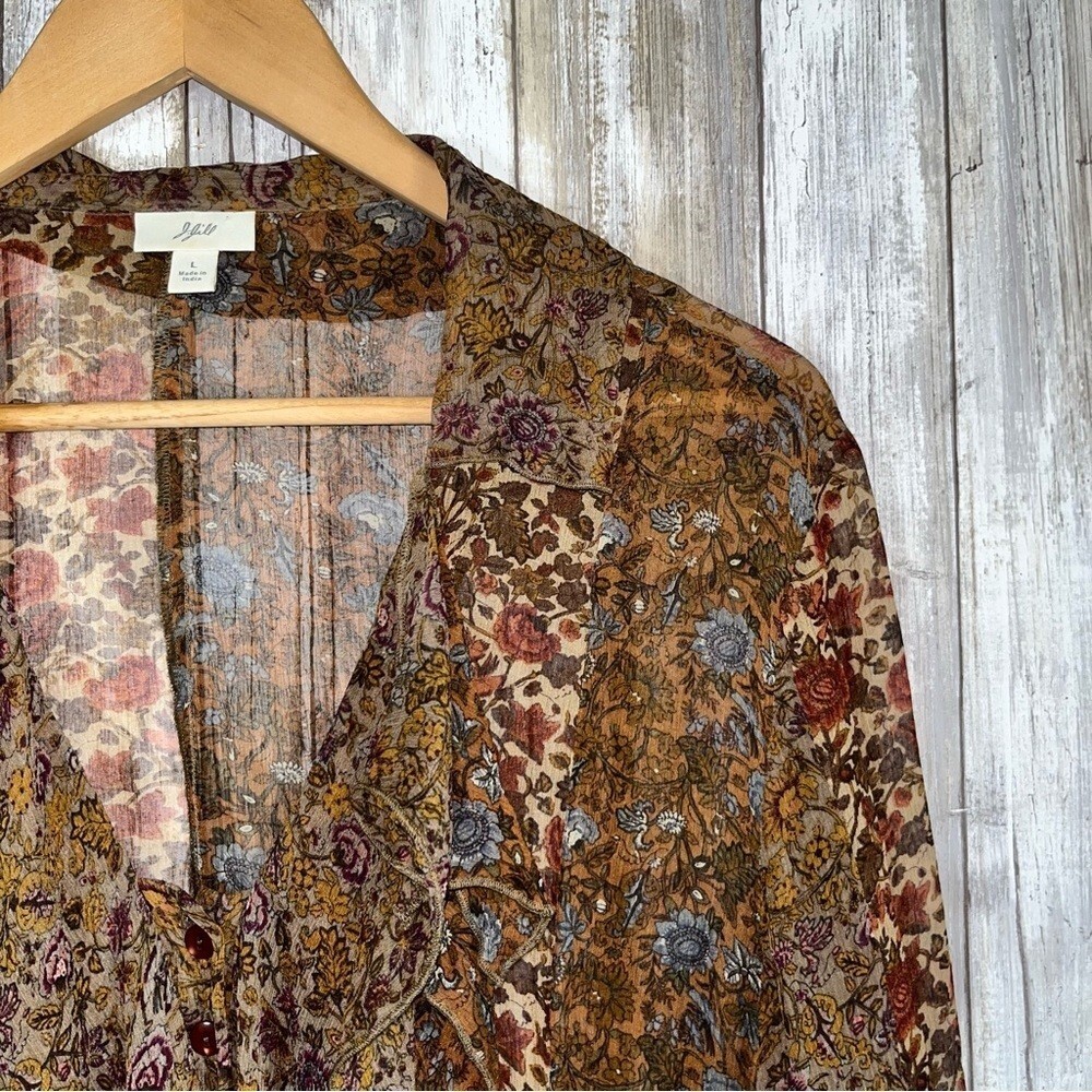 J. Jill Boho Floral Sheer Ethereal Cottage Core Blouse Women’s Large - Picture 4 of 6